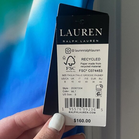 NWT Lauren Ralph Lauren Cabana One Shoulder One-Piece Ombre Swimsuit, Size 8 - Picture 4 of 7